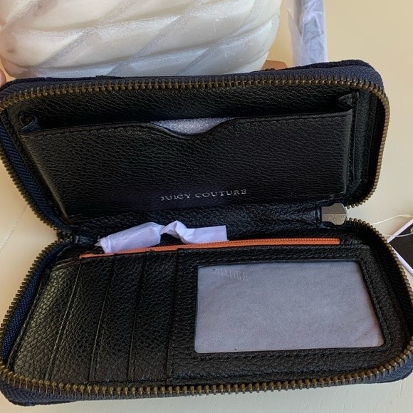 Juicy Couture Y2K Wristlet Quilted Studded Navy Blue Black Color Block Zipper - Picture 5 of 9